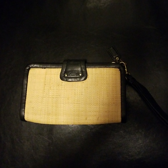 COACH NATURAL STRAW & BLACK LEATHER WRISTLE - Picture 3 of 5